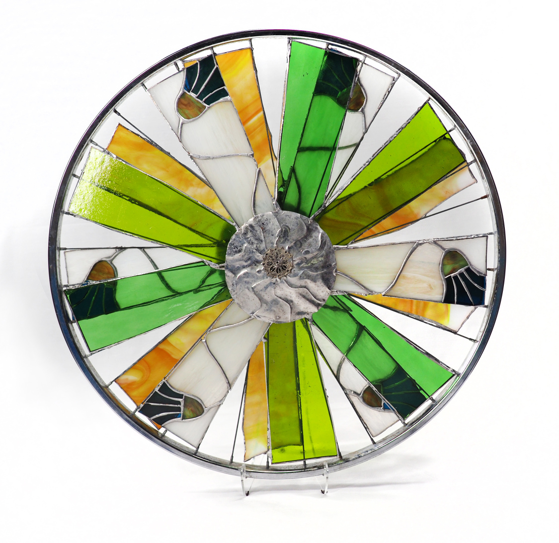 stained glass bicycle wheel