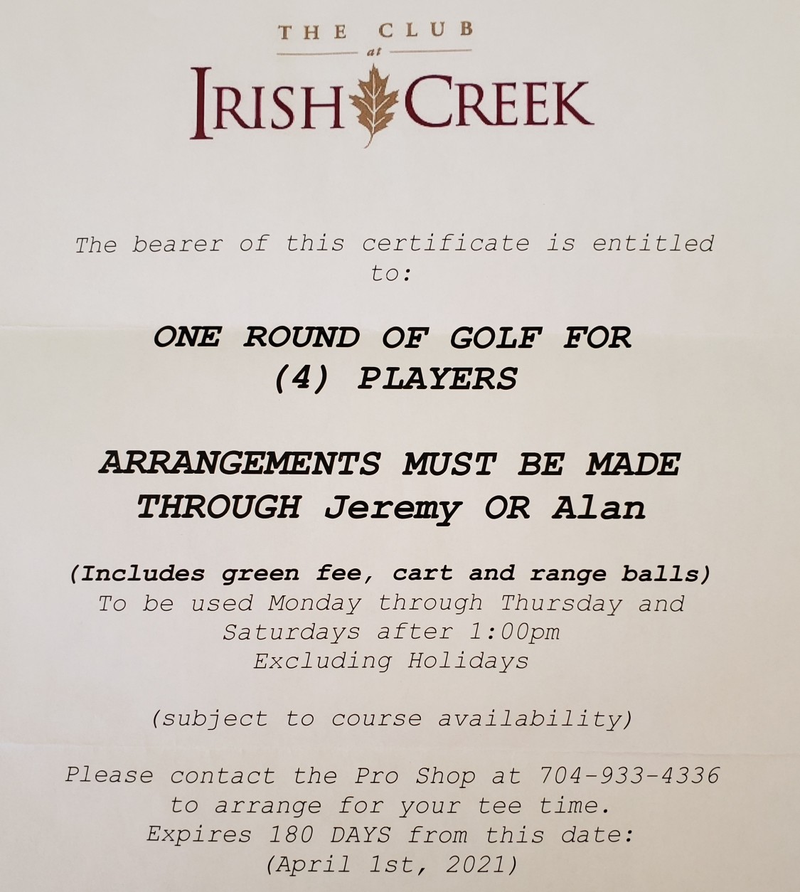 Golf Round at Irish Creek | ccarscholarshipfund | Bid Now - ...