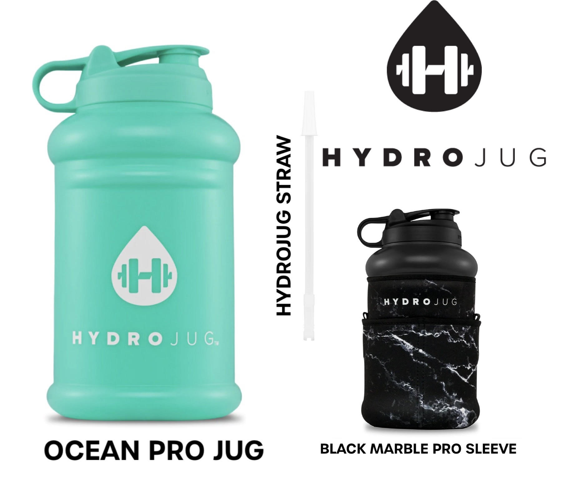 Blue HydroJug w/Black Sleeve & Straw